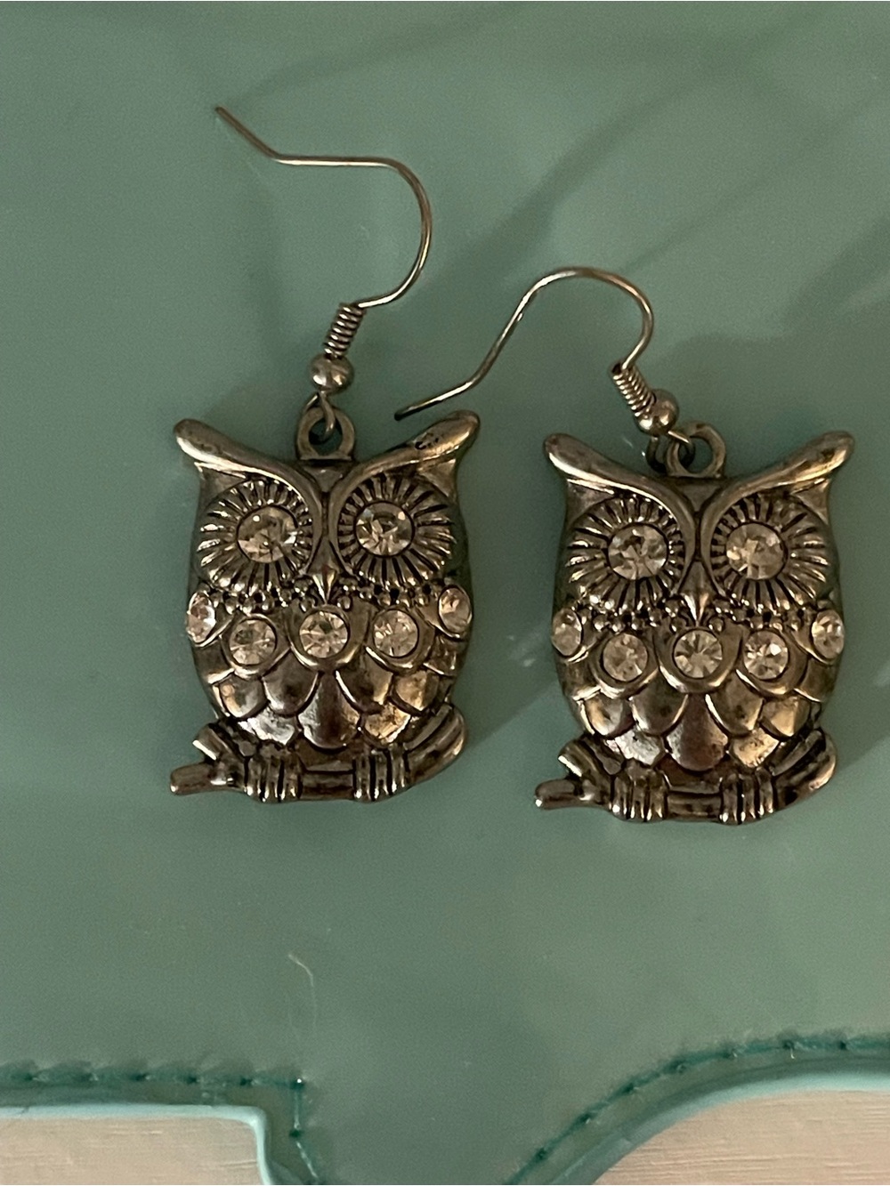 Silver Owl Dangle Earrings - Sparkling Accent